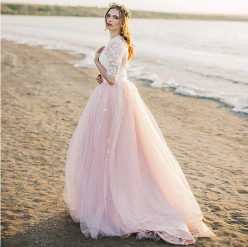 Wedding Dress with Pieces of pink
