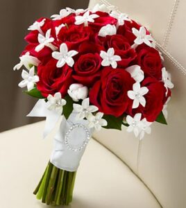 Stephanotis Flower with red roses bridal bouquet